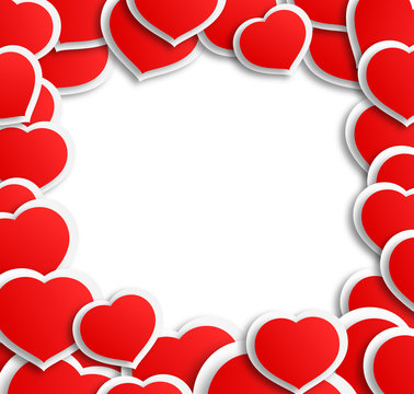 Photo frame with red velvet hearts