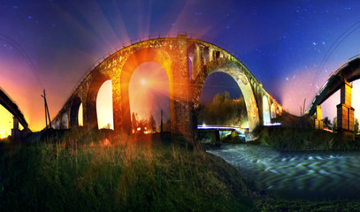 Moonrise over the stone bridge
