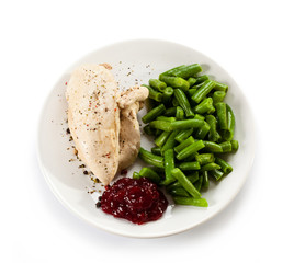 Boiled chicken fillet and vegetables