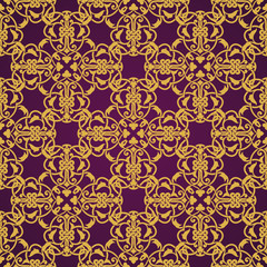 Seamless yellow and violet pattern in arabic or muslim style