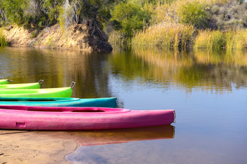 colored canoes