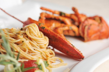 Seafood pasta linguine with fresh lobster