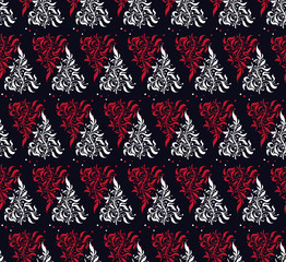 Materiał do szycia Red and Black Floral Seamless Pattern