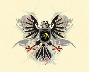 Heraldic eagle with a shield and splashes