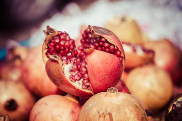 Juicy pomegranate in local market in India
