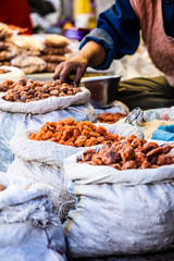Dried fruits in local Leh market, India.