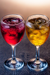 Several glasses of different drinks