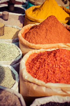 Indian colored spices at local market.