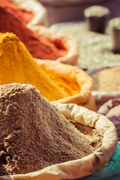 Indian colored spices at local market.
