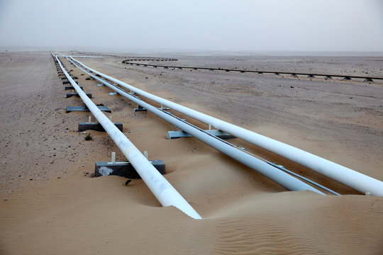 Oil pipeline in the desert of Qatar, Middle East