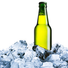 Beer Bottle on ice cubes