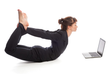 Yoga Woman with Laptop