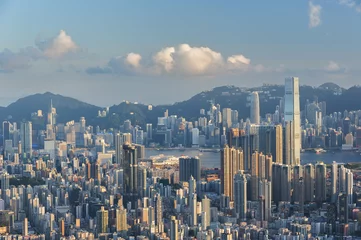Gordijnen Aerial view of Hong Kong city © leeyiutung