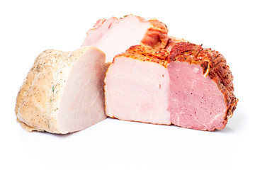 Set of various sort of ham isolated on white background