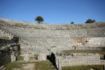 Ancient archaeological site amphitheater or amphitheatre  in Dodoni in Greece	