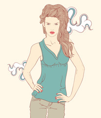 Beautiful woman hand drawn vector illustration