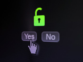 Protection concept: Opened Padlock on digital computer screen