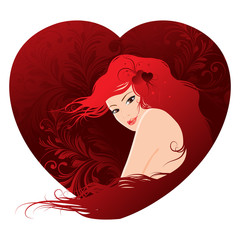 Woman in the Valentine Heart. Vector  Illustration