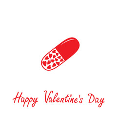 Medical pill with hearts inside. Happy Valentines Day card.