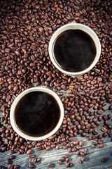 Mugs of hot coffee for two