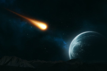 Meteor hurling toward a planet