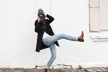 beautiful girl and old camera