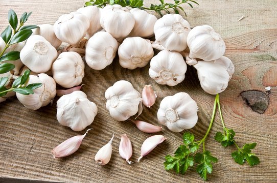 garlic on a wooden board