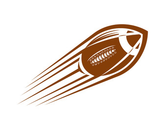 American football or rugby ball flying through the air
