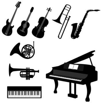 Set of silhouette musical instrument icons