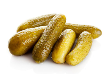pickled cucumbers. Gherkins on a white background