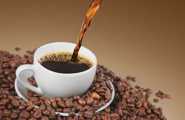 Fond de hotte en verre imprimé Café Tasse et grains de café