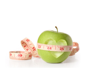Green apples measured the meter on  white