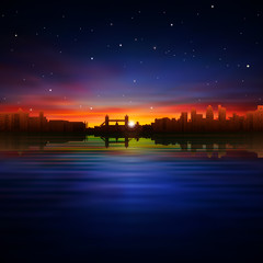 abstract night background with silhouette of city