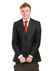 Portrait of successful business man with bag.