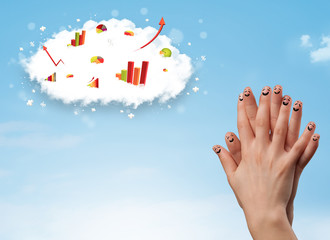 Happy finger smiley with graph cloud icons in the sky