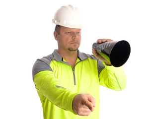 Construction worker pointing finger