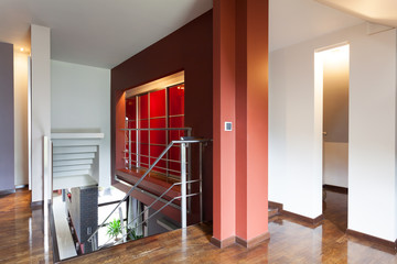 Red landing stairway