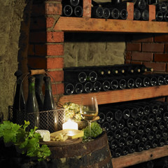 still life in wine cellar