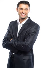 Handsome young man in black suit and white shirt 