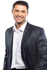 Handsome young man in black suit and white shirt 