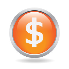 us dollar orange glossy icon isolated on white background