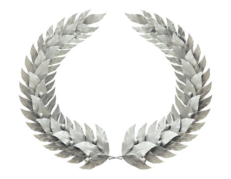 Round silver wreath of laurel leaves
