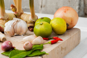 Herbs and spices set to make Tom Yum spicy soup