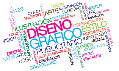 Diseño grafico publicitario nube de etiquetas ilustración