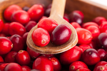 Cranberries in wooden bowl