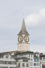 Fototapeta na wymiar Zurych, zabytkowego Starego Miasta, kościół św Piotra, Szwajcaria