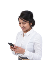 Asian businesswoman text messaging