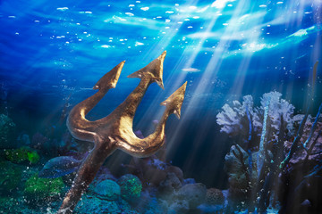 Trident on a dramatic underwater background © fergregory