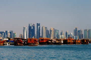 Doha, Qatar: Traditional sail boats called Dhows