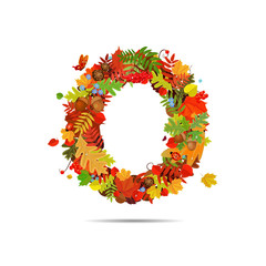 Letter from autumn colorful leaves O